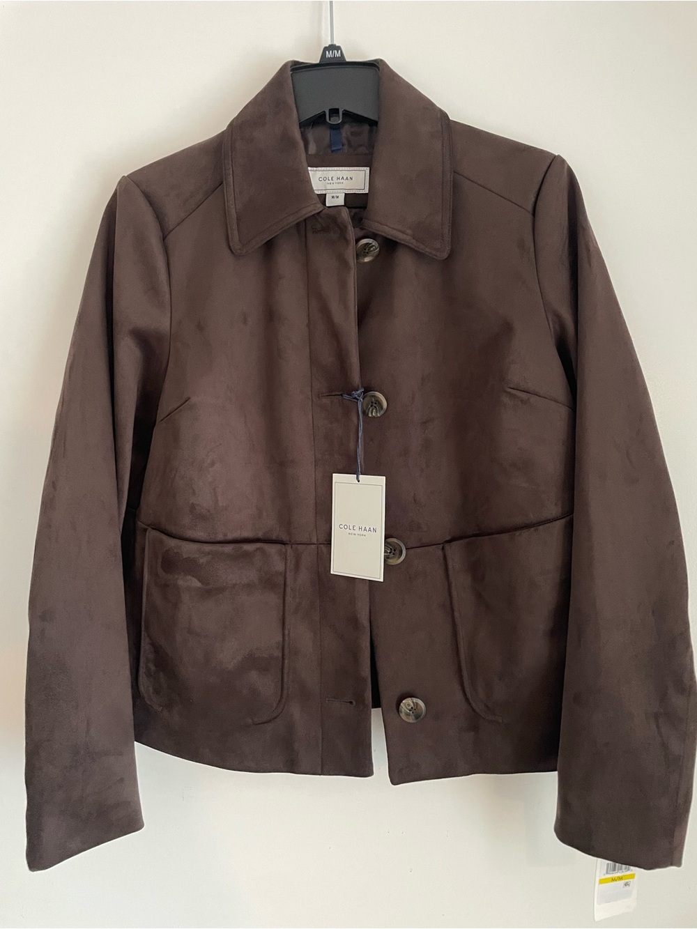 Cole Haan Women's Brown Faux Suede Button Jacket